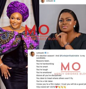 Why Funke Akindele Is My Candidate For The Forthcoming Governorship Elections"- Actress Ruth Kadiri Gives Reasons (Detail)