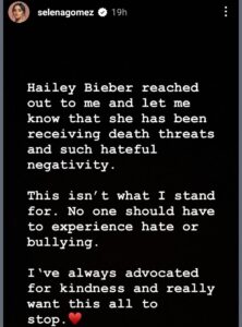 "No One Should Have To Recieve H@te Or De@th Thre@ts"- Selena Gomez condemns Hailey Bieber's de@th thre@t messages (Details)