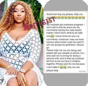 "My Husband Has Impregnated His Side Chic After He Saw The Comment I Left On Judy Austin's Page"- Lady Cries Out (Details)