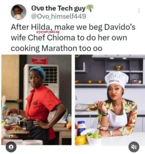 "After Hilda, Make We Beg Davido Wife, Chioma , To Do Her Own Cooking Marathon"- Netizens Suggest