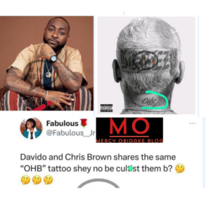 Hope They Are Not Cu1t!st?"- Netizens Expresses Concern After Spotting Same "OHB" Tattoo On Chris Brown & Davido