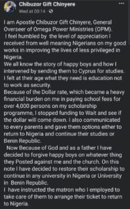 Apostle Chibuzor chinyere on happie boys