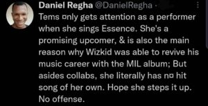 Daniel Regha on Tems and Wizkid 