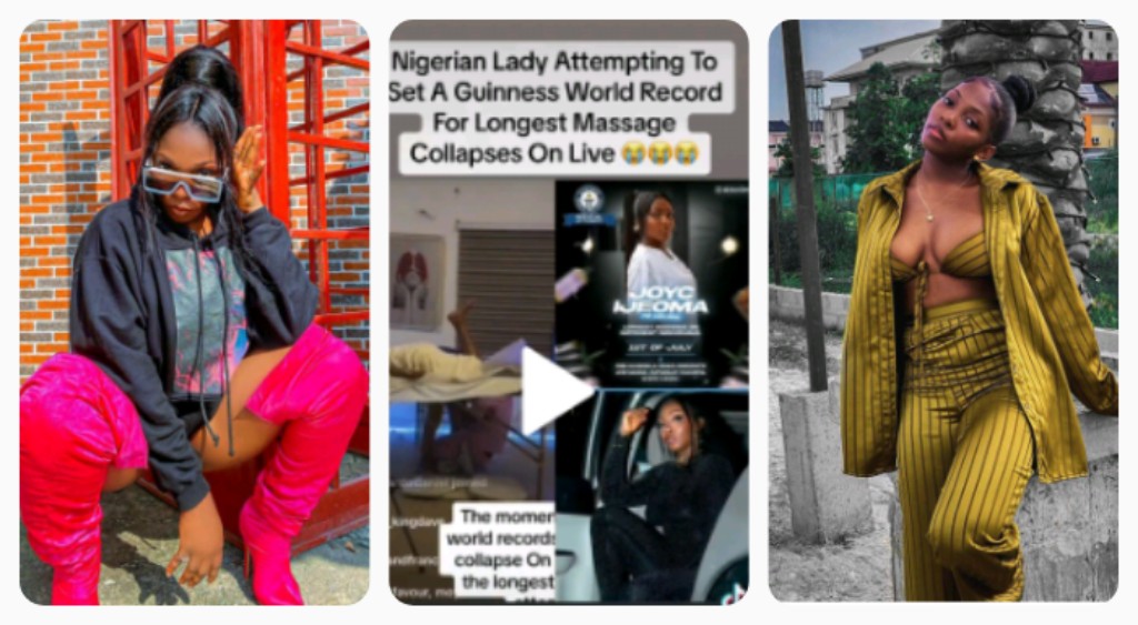 "We Hear Say Record Don Bre@k You"- Reactions As Nigerian Lady Attempting To Set A Guinness World Record For Longest Massage Collapses On Live (VIDEO)