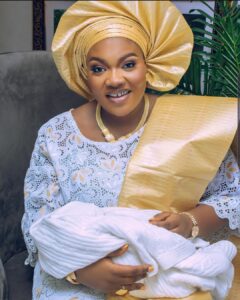 Cute Abiola welcome baby boy