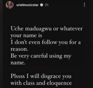 Reality tv star, Uriel, reacts as Uche Maduagwu accuses her of having spiritual husband & pushing away husbands (VIDEO)