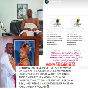 I sent 1 million naira to her parents, part of the money sprayed at our wedding. They h£ld my neck to share with them since their daughter is a virgin- Davido's aide, Israel continues to talk about his marriage cr@sh, shares evidence