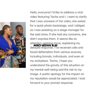    “I hope you understand the gravity of this situation on my m£ntal health” - Man in a viral video with Tacha demands an apology