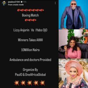 Paulo Okoye Offers N10m Prize For Boxing Match Between Actress Iyabo Ojo And Lizzy Anjorin (DETAIL)