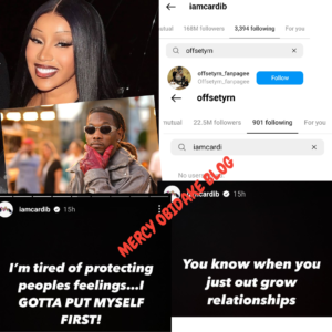 Rapper, Cardi B shares cryptic post on her Instagram story as she and her husband unfollow each other........