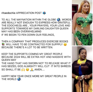 The hand that has sworn not to release what it has seized, God will c¥t it into shreds- Rita Edochie prays as she thanks Nigerians for standing by May Yul-Edochie