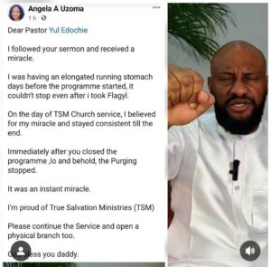 "I followed your sermon and received instant miracle ,I was having elongated .............. “ Pastor Yul Edochie Online church member gives Testimony, encourages him to open a physical branch