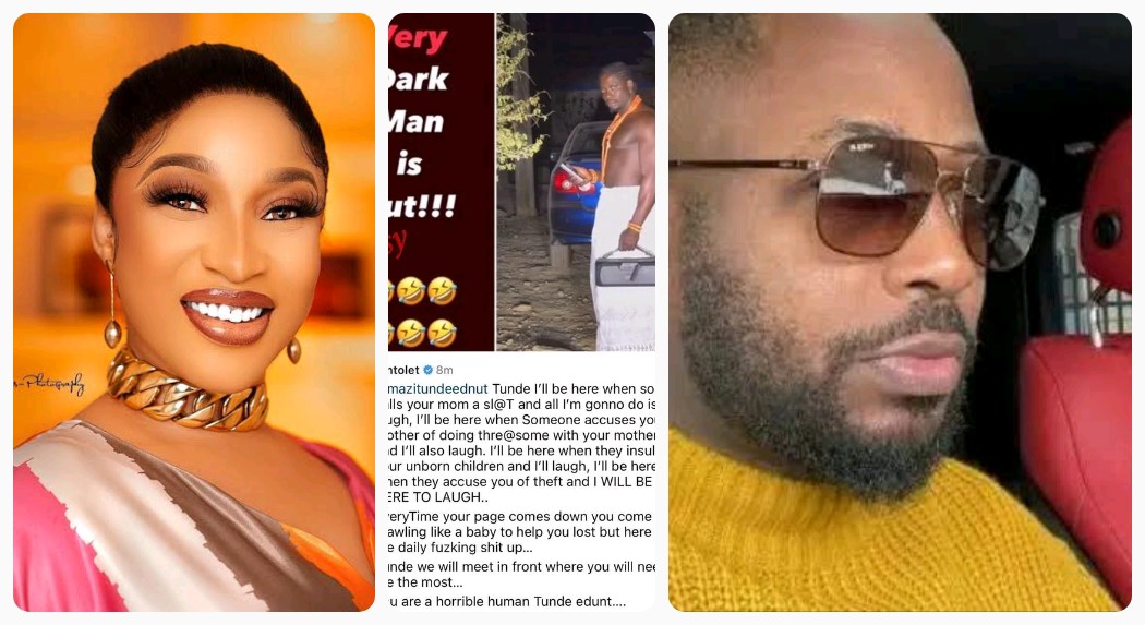 Tunde I’ll be here when someone calls your mum a slvt and all I’ll do is laugh....You're a h0rr!ble person - Actress Tonto Dikeh tells Tunde Ednut after he reposted VDM’s video (DETAIL)