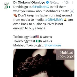 "Davido, Grammy’s Are Over. Go And Tell The Police What You Know About Mohbad’s De*Th" - Kemi Olunloyo (DETAIL)