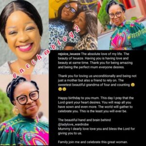 "Thank You For Being Amazing And Being The Perfect Mum Everyone Desires" - Singer, Rejoice Iwueze Pens Sweet Note To Her Mother On Her Birthday