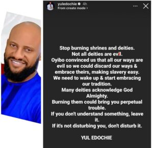 "You Go Soon Turn Native Doctor, She Has Introduced You To Many Spiritualisms"- Reactions As Yul Edochie Advises People To Stop Burning Shrines & Deities, Gives Reasonsv(DETAILS)