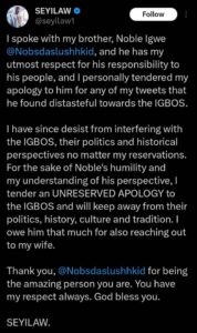 Comedian, Seyi Law Tenders Public Apology To Noble Igwe And Igbos