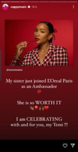 "I'm Celebrating With And For You, My Temi. She Is So Worth It" - DJ Cuppy Celebrates Her Sister, Temi Otedola, For Becoming The First Nigerian To Be Named An ambassador For The L'Oréal Paris Brand
