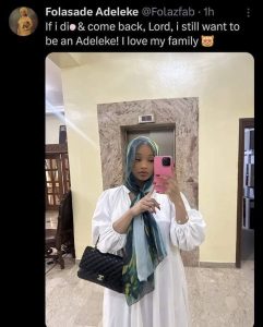 "If I p@ss away and come back, Lord, I still want to be an Adeleke...." - Davido's cousin, Folasade, expresses her profound love for the Adeleke family