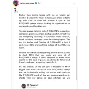 “What do you truly gain by constantly disrespecting and belittling me all the time. You have disrespected my wife......"- Peter Okoye writes an open letter to his twin Paul Okoye