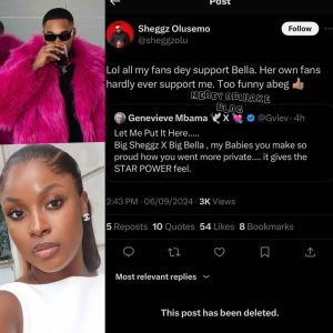 Former Big Brother Naija housemate Sheggz recently expressed his frustration with the fanbase of his girlfriend and fellow ex-housemate, Bella Okagbue.