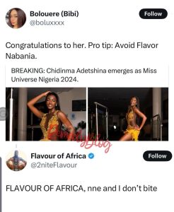 Singer, Flavour Reacts After X User Advised Chidinma Adetshina To Avoid Him Because Of History With Beauty Queens (DETAILS)