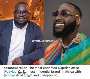 "Davido Is The Most Endorsed Nigerian Artist" - Music Executive, Soso Soberekon Claims