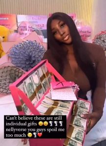 BBNaija Finalist Nelly Receives Bundles Of Cash, Lavish Gifts from Fans & Luxury Shoes From Nengi (PHOTOS/VIDEO