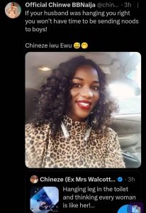 

"If Your Husband Was H@nging You Right, You Wouldn't Be Sending Noods To Small Boys"- BBN Chinwe & A Tr0ll F!ghts Dirty On X (DETAILS)