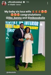 "My Baby Sis Issa Wife" – Blogger Linda Ikeji Celebrates as Her Younger Sister Benny Ties the Knot (PHOTOS)