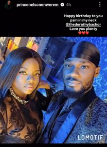 "Pa!n In My Neck, I Love You Plenty"- BBNaija Star Prince Nelson Celebrates Dorathy Bachor on Her Birthday